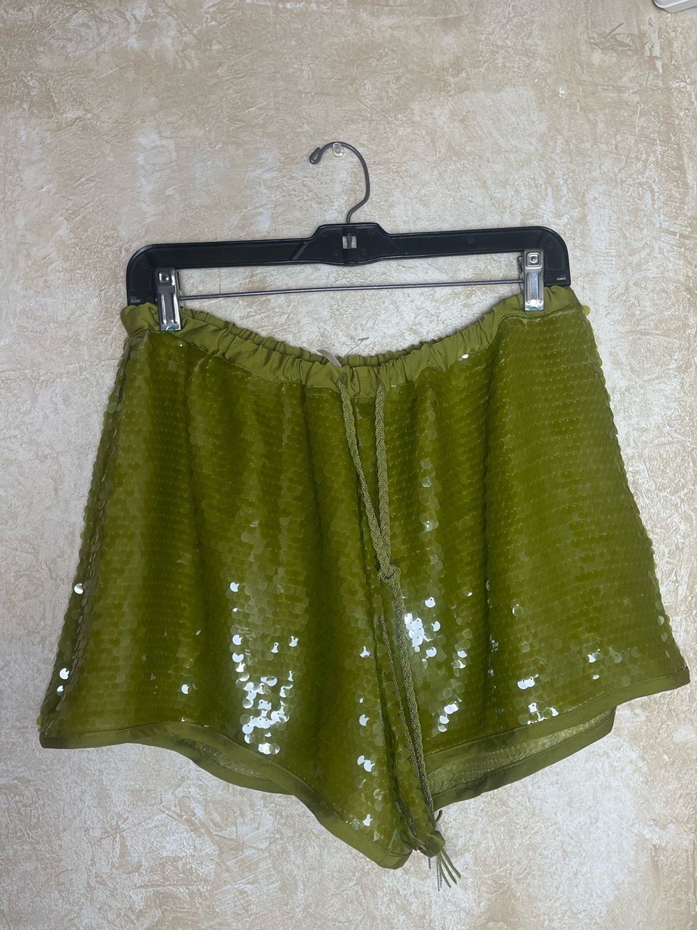 Free people Wisteria sequin shorts w Drawstrings Green Sz XS oversized Festival - Picture 5 of 15